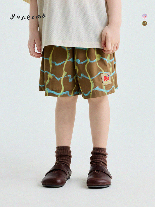 Abstract Line Quick-Dry Shorts ワッペン ハーフパンツ【mh0013197】