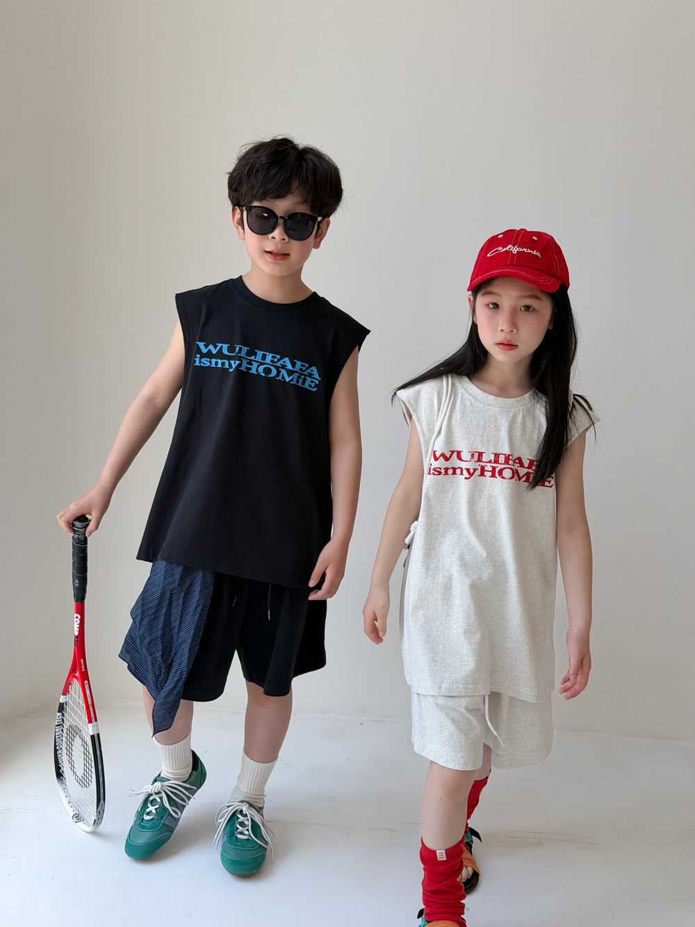 Sporty Lettering Sleeveless Shorts Set ロゴ ノースリーブTシャツ ハーフパンツ セット【mh0013535】