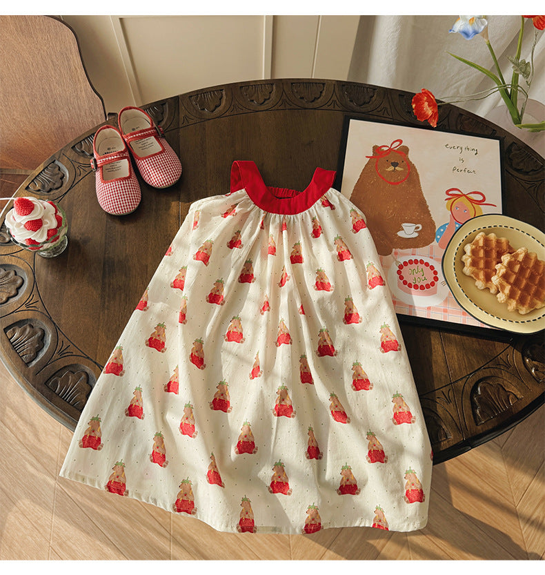 Strawberry Bear Cotton Camisole Dress ベア キャミソールワンピース【mh0013659】