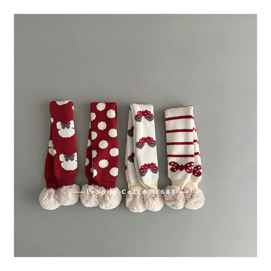 キッズマフラー ニット リボン/いちご ぽんぽん ネックウォーマー【mh0011808】