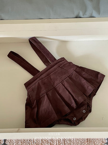 ベビー キッズ 小花柄 長袖ブラウス コーデュロイ サスペンダー プリーツスカートブルマ【mh0014678】