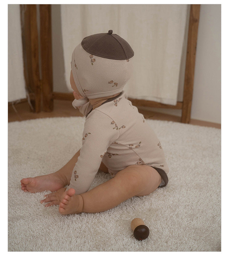 -どんぐりプリント長袖ボディスーツ+ロングパンツセットアップ 2点セット【mh0010748】 - mamahalo shop - ロンパースセットアップ -  べビー服 - 子供服 - 男の子 - 女の子