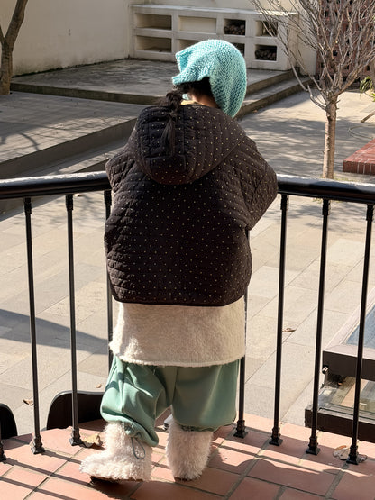 中綿ブルゾンジャケット 水玉ドットプリント フーディ アウター【mh0011861】