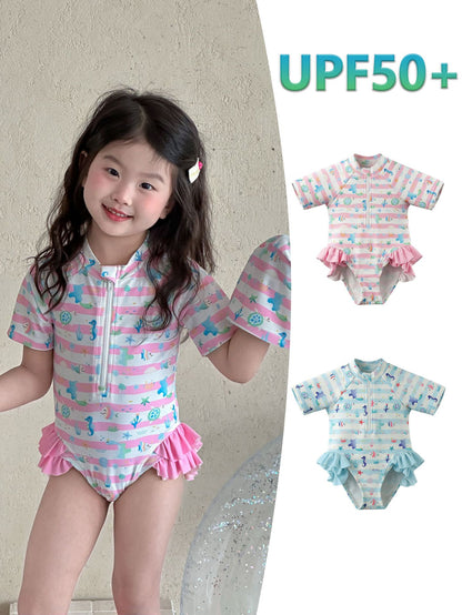 UPF50 Plus Marine Striped Short Sleeve One-piece マリンボーダー 水着【mh0012601】