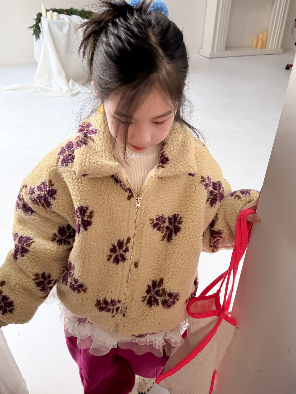 フリースジップアップジャケット フラワー花柄 襟付き【mh0011871】