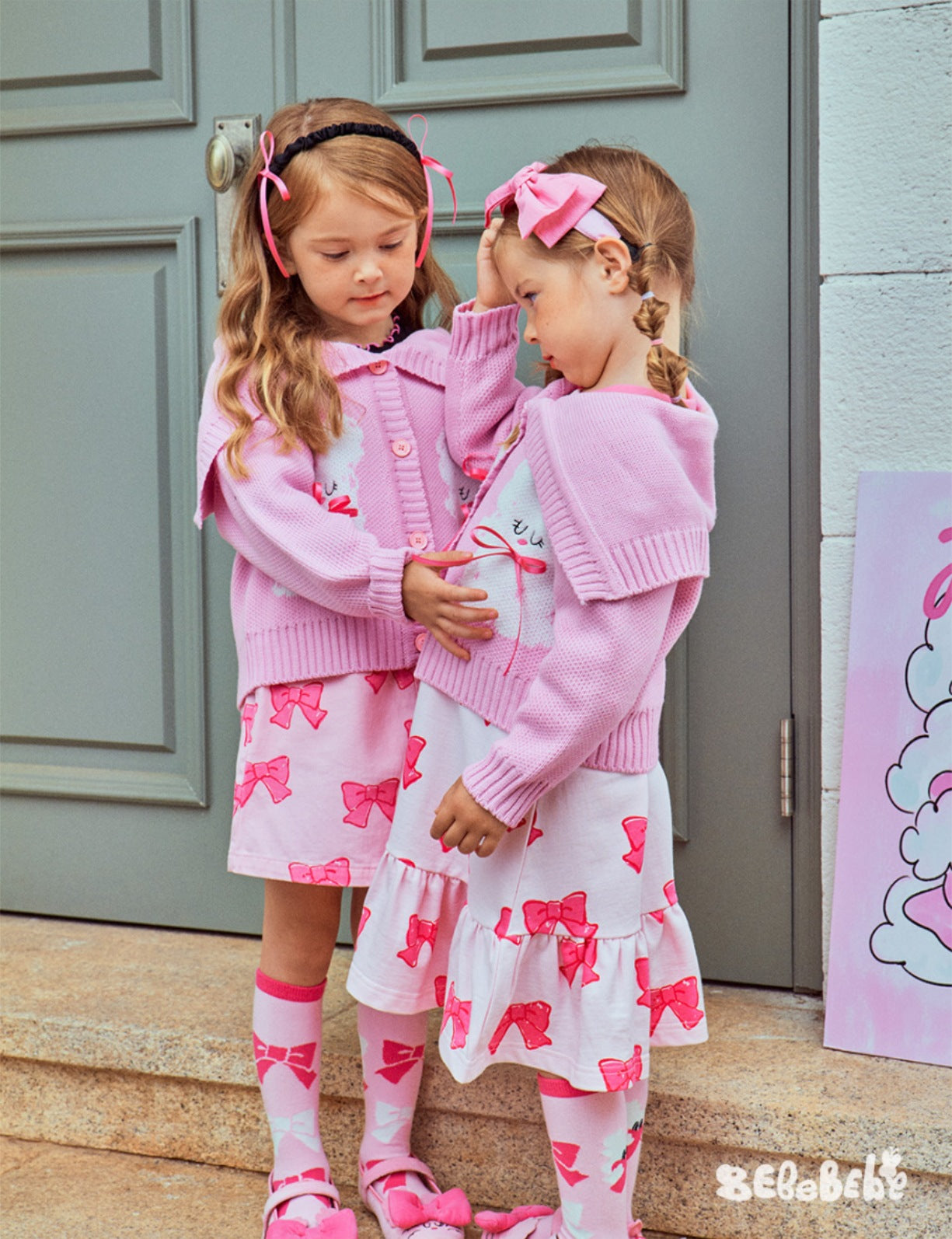 -リボン柄ニットカーディガン/フリルティアードワンピース/リボン柄フリルスカート【mh0010981】 - mamahalo shop - 長袖ワンピース -  べビー服 - 子供服 - 男の子 - 女の子