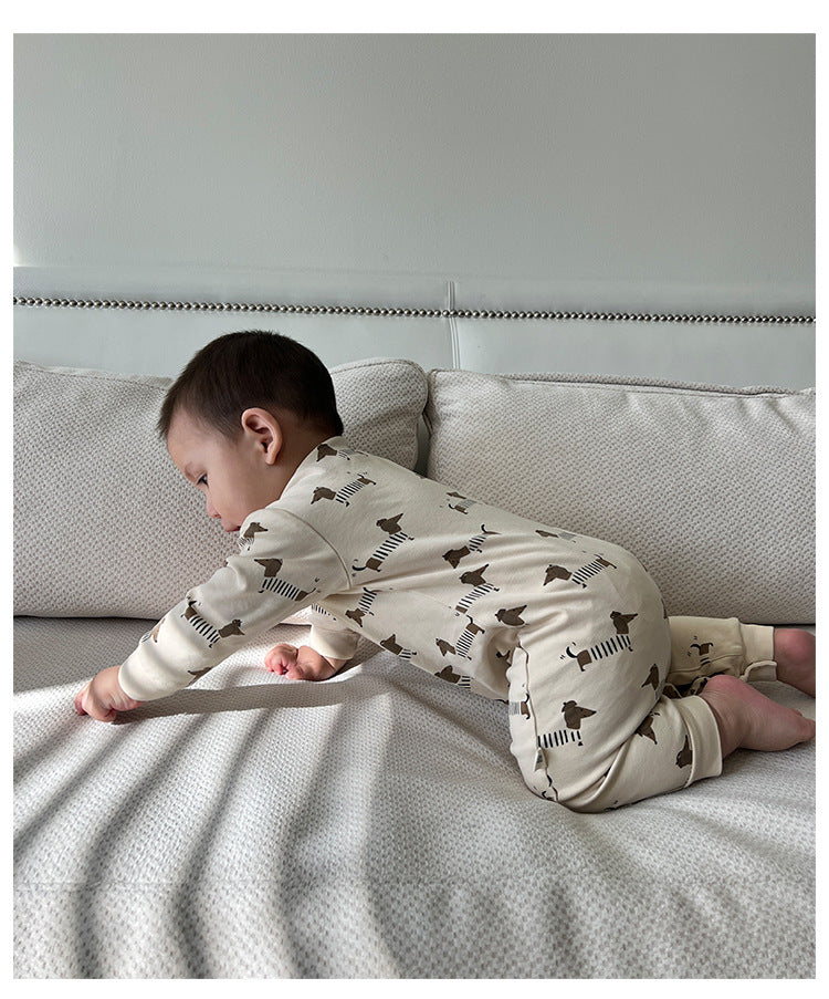 -ムーン/ドッグプリント長袖ロンパース【mh0010752】 - mamahalo shop - 長袖ロンパース -  べビー服 - 子供服 - 男の子 - 女の子