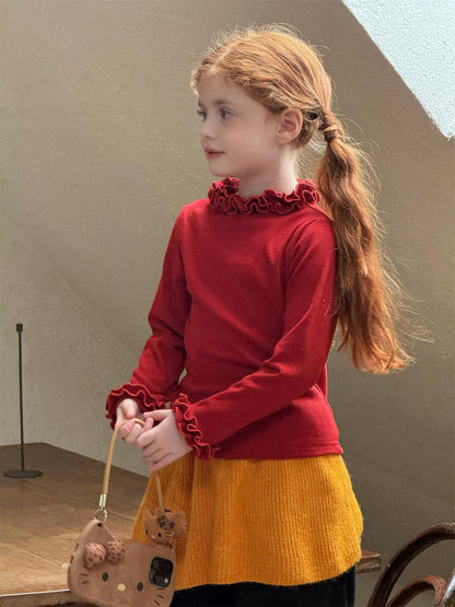 長袖Tシャツ ラッフルフリルカラー カットソー【mh0011761】