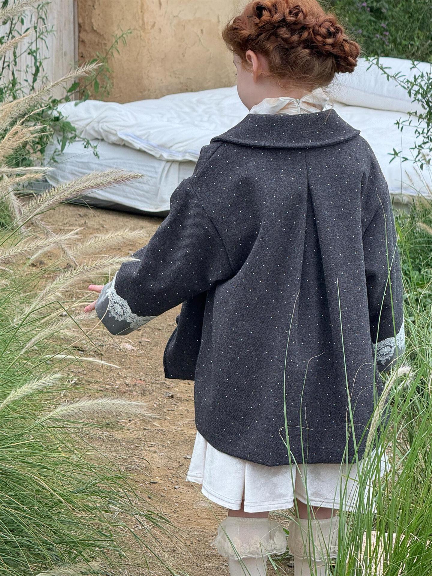 Wool coat with quilted lining, dull gray, and rhinestones [mh0011747]