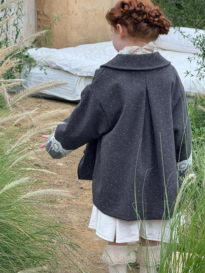 Wool coat with quilted lining, dull gray, and rhinestones [mh0011747]