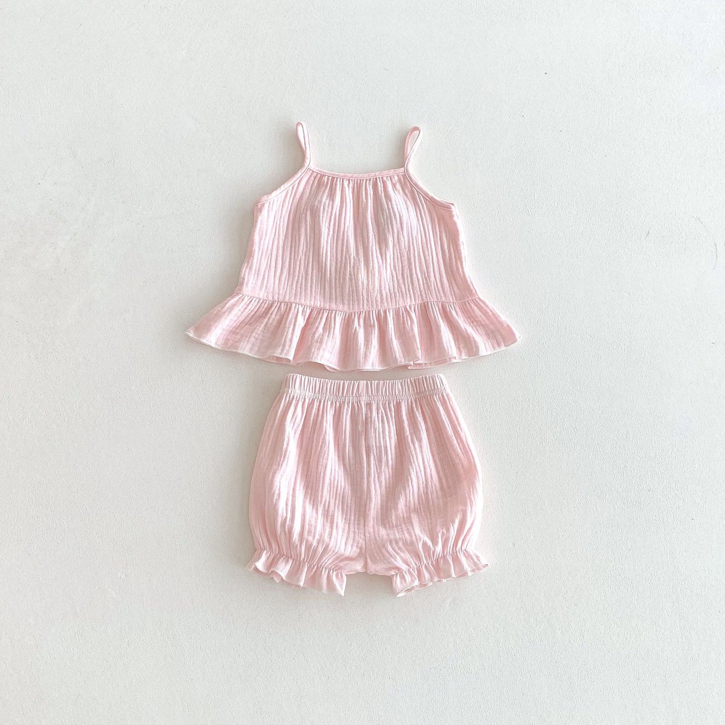 Candy Applique Gauze Frill Flared Set キャンディ キャミソール ショートパンツ セット【mh0013438】
