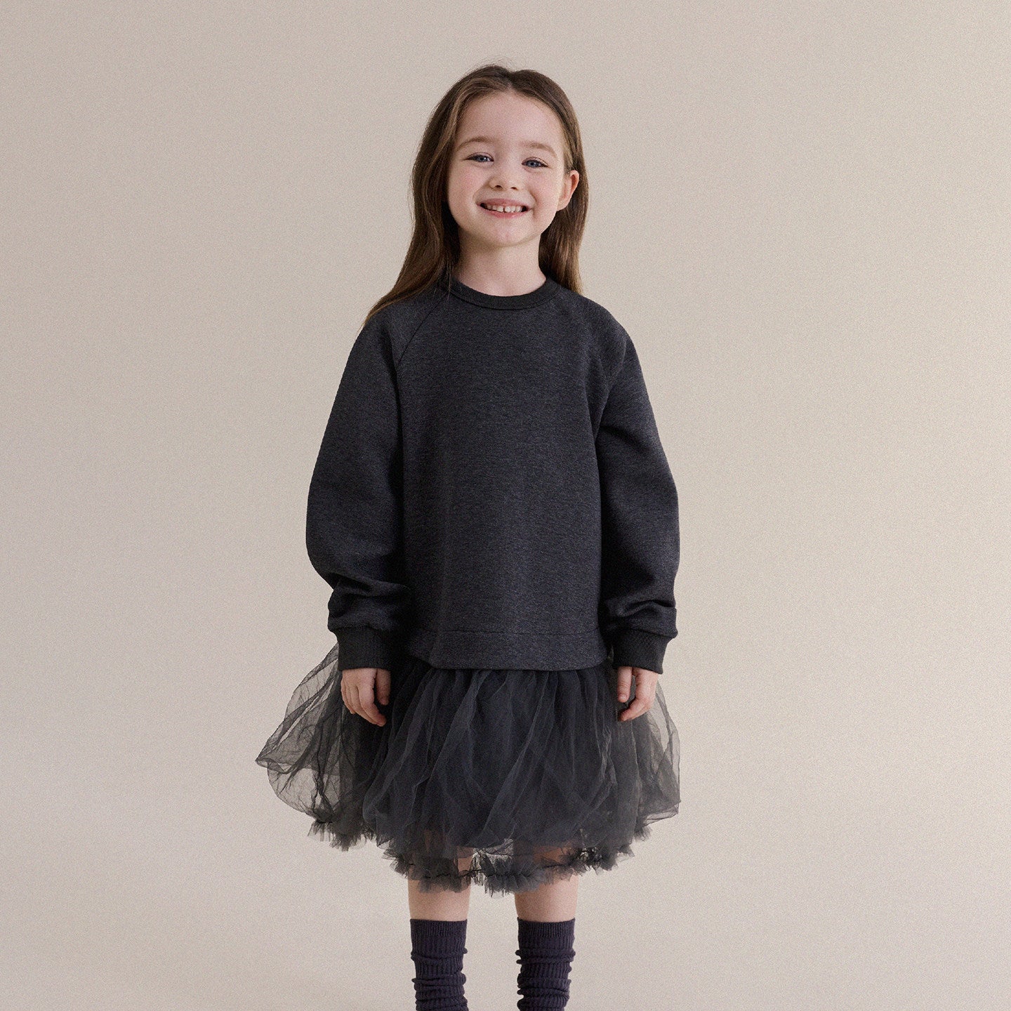 Kids' Tulle-Paneled Long-Sleeved Dress [mh0013976]