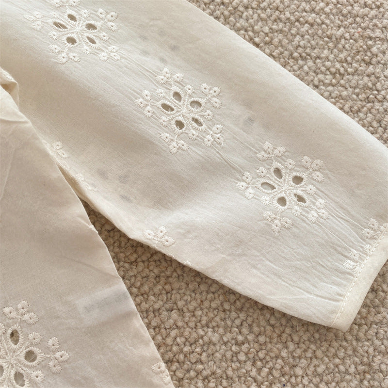 Baby/Kids Flower Embroidery Lace Long-Sleeve Collarless Cardigan [mh0001791]