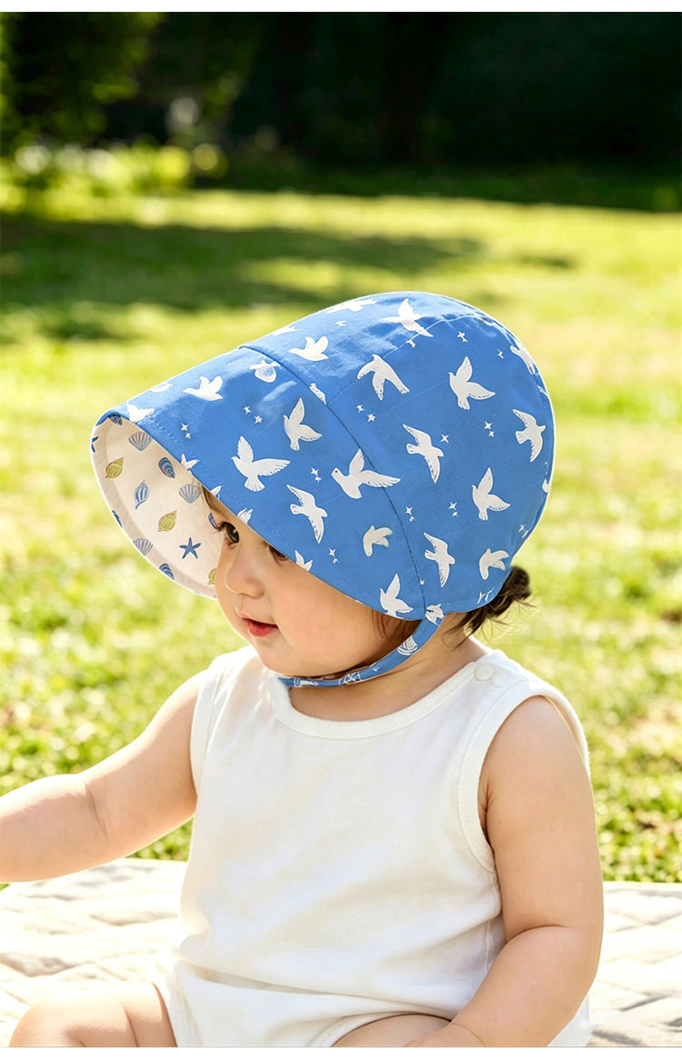 Adjustable Wide Brim Cotton Bonnet ボタニカル サンハット 日除け防止【mh0013494】