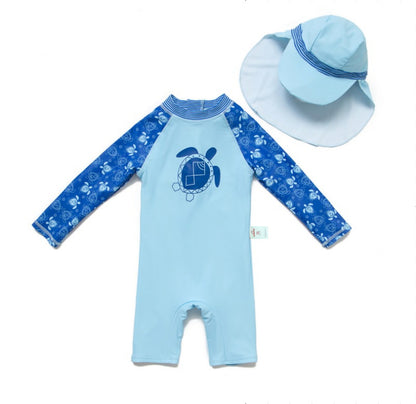 Striped Swimsuit With Matching Cap マリン 半袖水着 帽子セット【mh0013320】