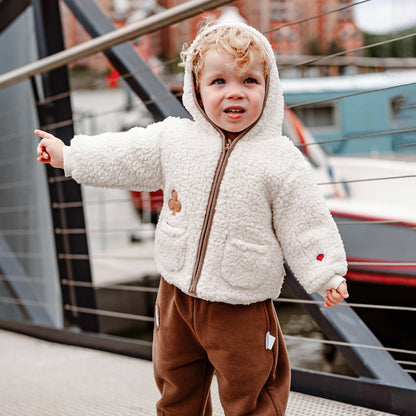 長袖ジャケット ボア素材 もこもこ ポンポン付きフード ジップアップ アウター【mh0011642】