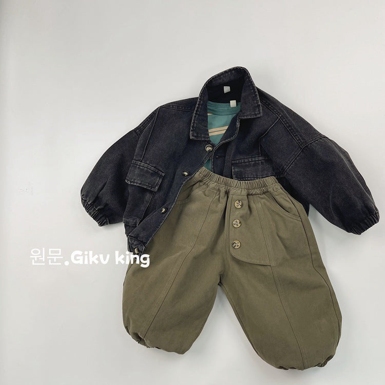 Pantalón holgado asimétrico con botones delanteros para niños【mh0013933】