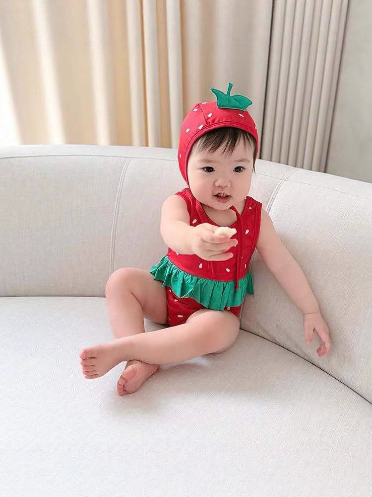 Watermelon Theme Three-Piece Swimwear スイカ タンキニ スイムパンツ スイムキャップ セット【mh0013364】
