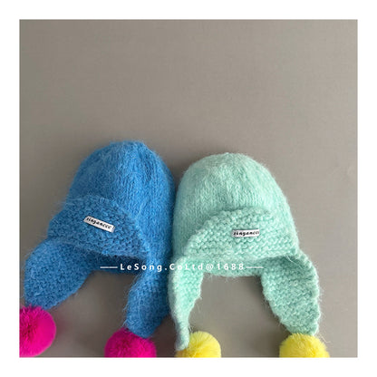 キッズ帽子 キャンディカラー ニットキャップ 耳当て付き トラッパー【mh0011819】