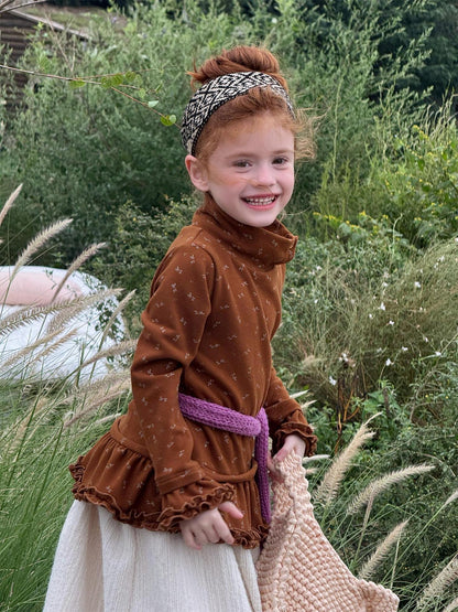 長袖ハイネックTシャツ 花柄 裾フリル レイヤード【mh0011748】