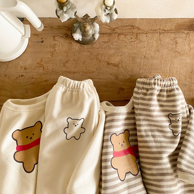 ベビー ボーダー くま ベア ルーズ 長袖スウェット ロングパンツ セット【mh0000689】 - Mamahalo shop