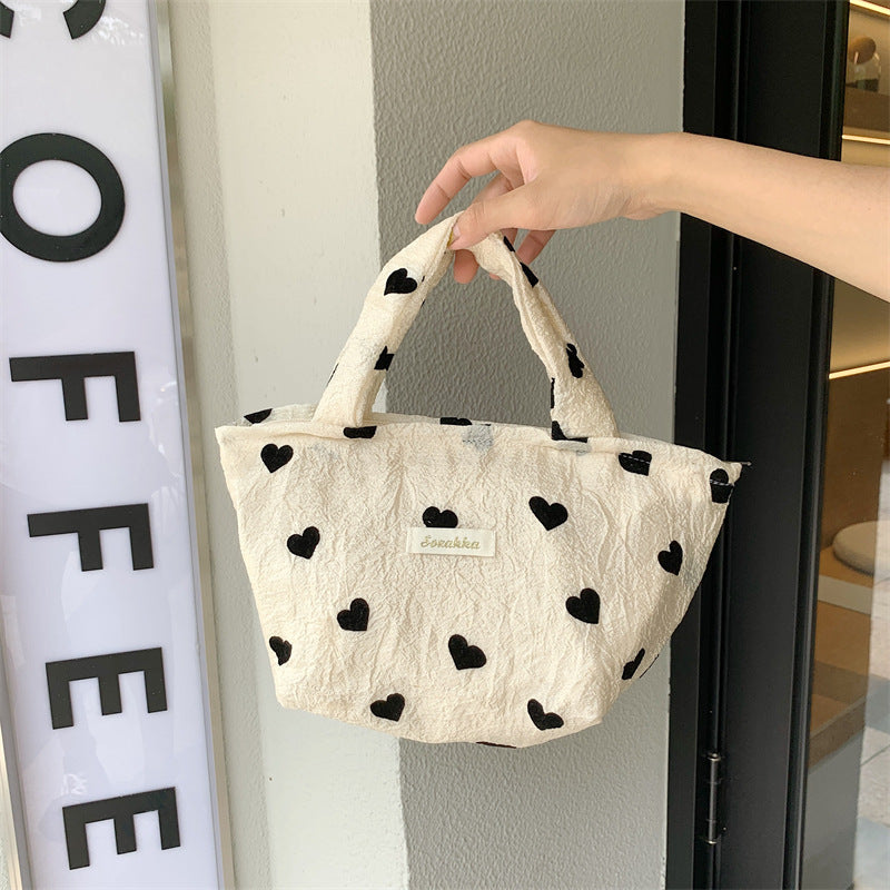 Canvas Heart Print Tote Bag Shoulder Bag Crossbody Bag Diaper Bag [mh0004200]