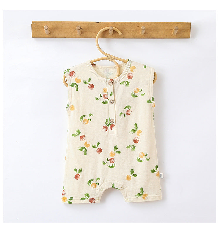 Sleeveless Fruit Plant Print Romper ベジタブル柄 ノースリーブロンパース【mh0013595】