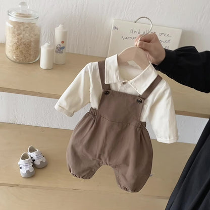 -長袖シャツ+サスペンダーオーバーオール セットアップ 2点セット【mh0010929】 - mamahalo shop - 長袖セットアップ -  べビー服 - 子供服 - 男の子 - 女の子