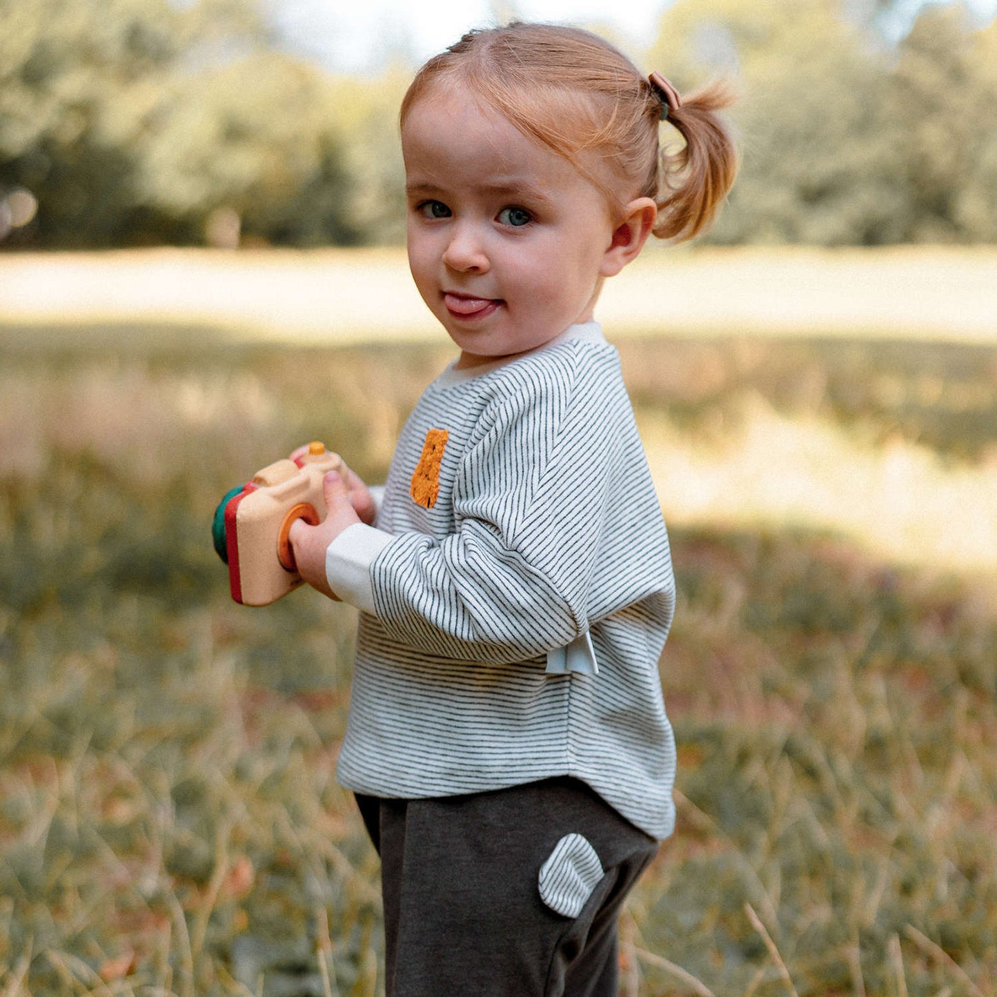 長袖Tシャツ ボーダー柄 ベアくま刺繍 プルオーバー トップス カットソー【mh0011639】