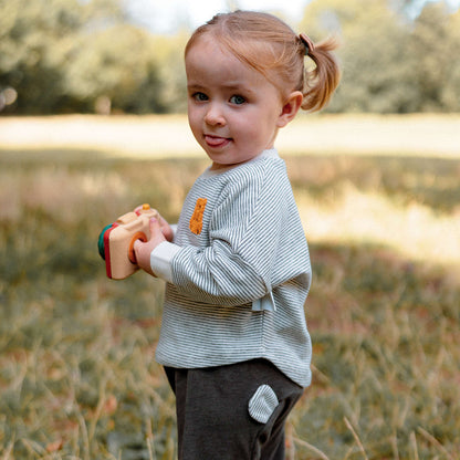 長袖Tシャツ ボーダー柄 ベアくま刺繍 プルオーバー トップス カットソー【mh0011639】