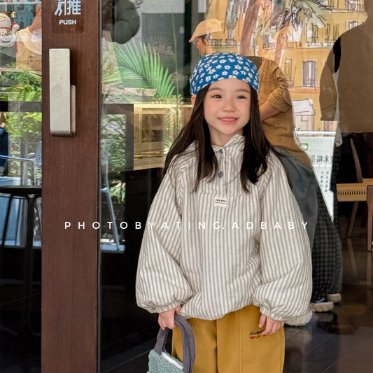 パフジャケット フーディ ストライプ プルオーバー アウター 中綿【mh0011613】