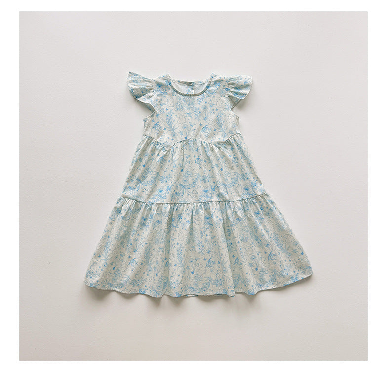 Floral Rabbit Flutter Sleeve Tiered Dress アニマル 半袖ワンピース【mh0013655】