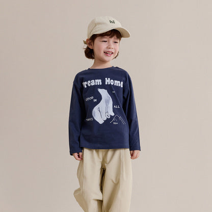 キッズ長袖Tシャツ（ネイビー）フロントのアニマルプリント
