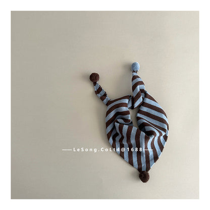 Baby/Kids Scarf, Striped Pattern, Pom-Pom Triangle Design, Cold Protection [mh0011598]