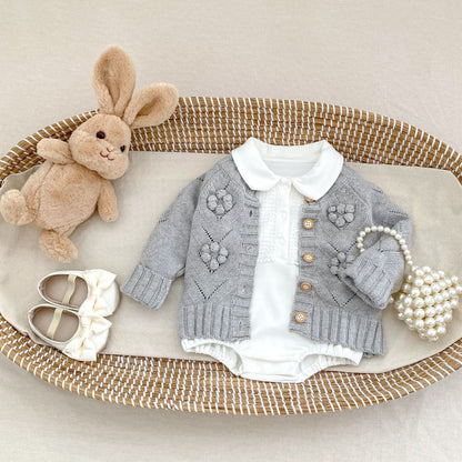 -刺繍切り替え襟付き長袖ロンパース【mh0010851】 - mamahalo shop - 長袖ロンパース -  べビー服 - 子供服 - 男の子 - 女の子