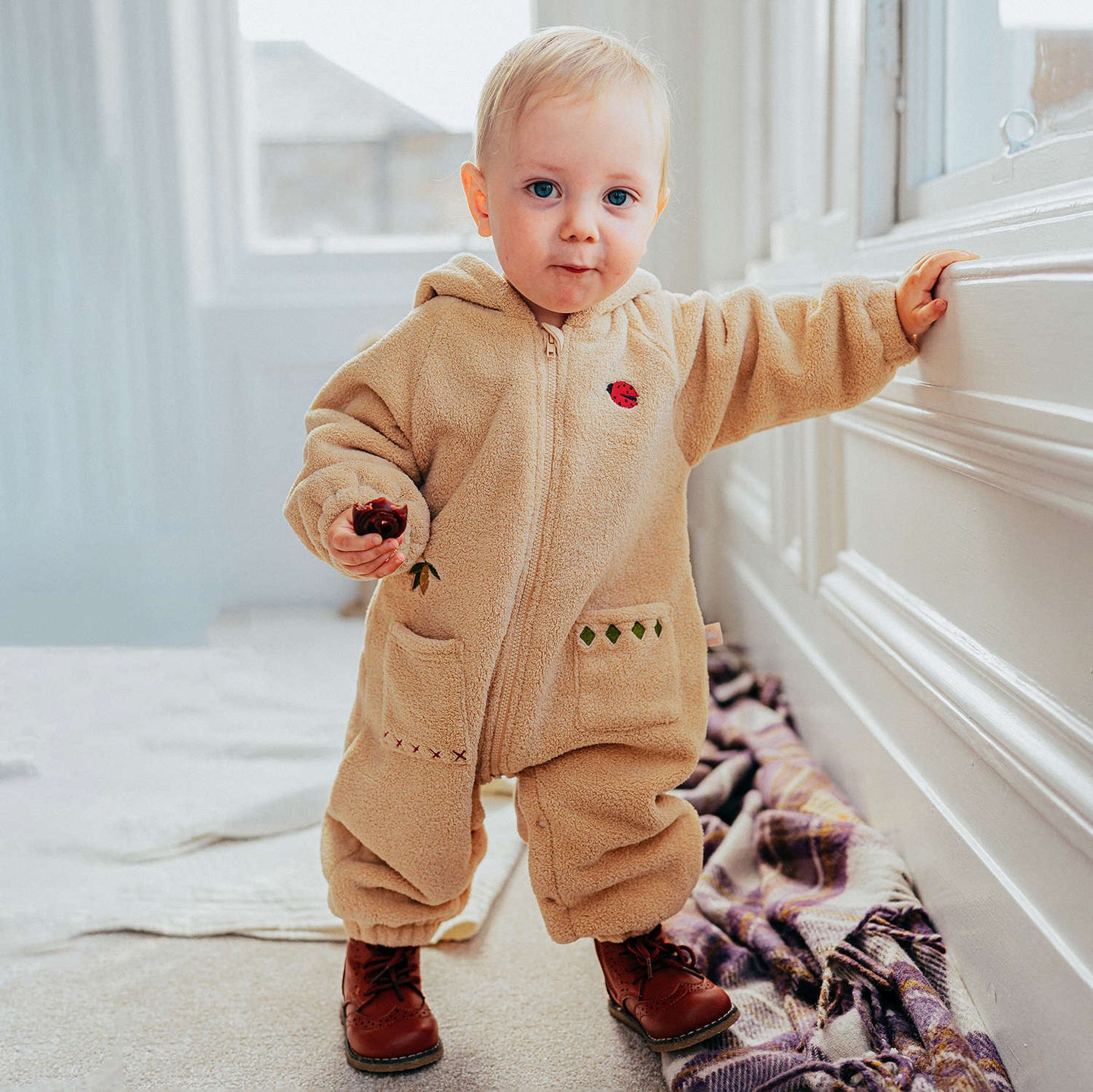 長袖ロンパース ボア素材 ウサギ耳フード ジップアップ カバーオール【mh0011648】