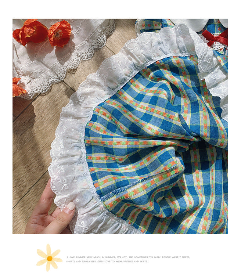Jacquard Plaid Princess Dress チェック フリルスリーブワンピース【mh0013660】