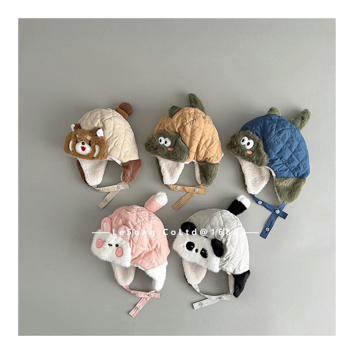 ベビー帽子 パンダ/うさぎ/恐竜アップリケ キルト 耳当て付き フライトハット【mh0011831】