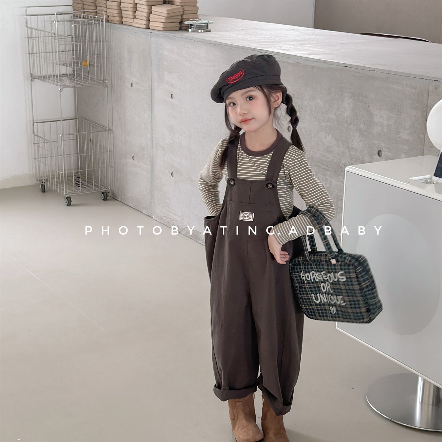 Kids' Polka Dot & Check Pocket Overalls [mh0014053]