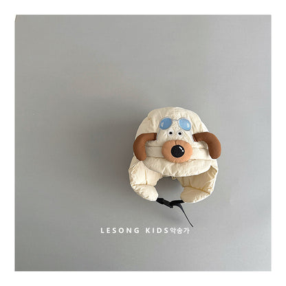 キッズ帽子 犬 ドッグ アップリケ 耳当て付き フライトキャップ【mh0011832】