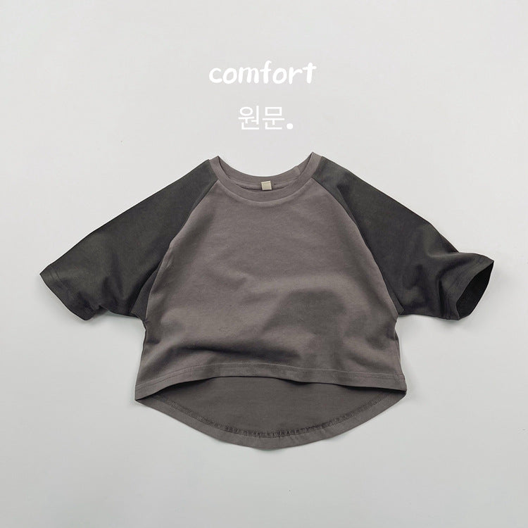 キッズ 配色 ラグラン ラウンドヘム 長袖Tシャツ【mh0014600】
