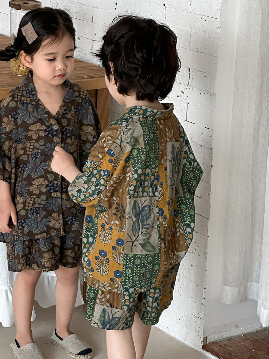 Floral Short Sleeve Shirt Shorts Set ボタニカル 半袖シャツ ハーフパンツ セット【mh0013466】