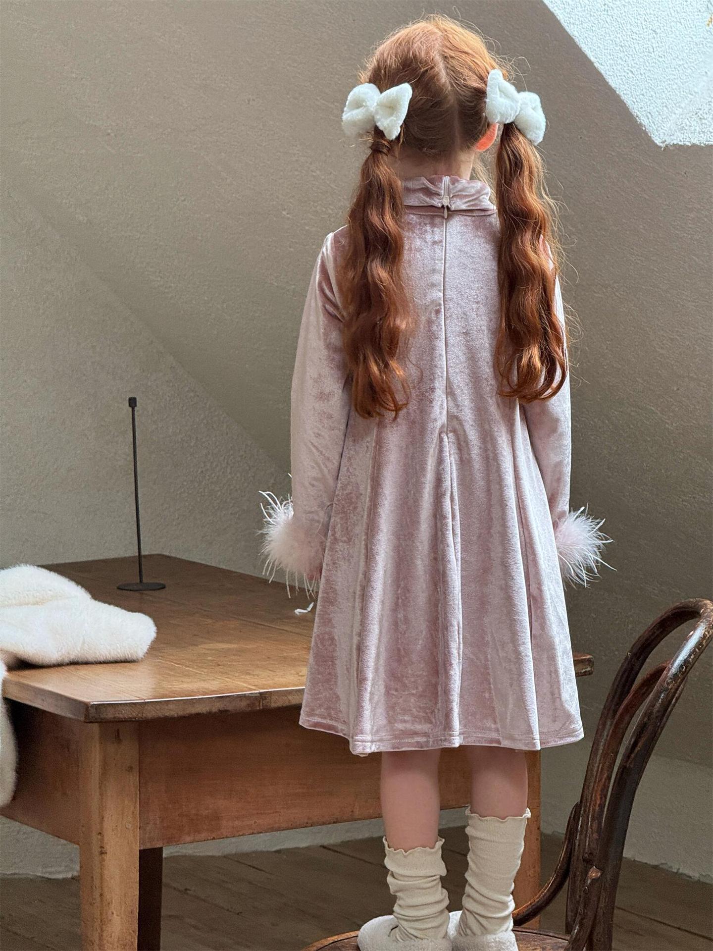 ベロアワンピース ハイネック 裏起毛 パーティドレス【mh0011752】