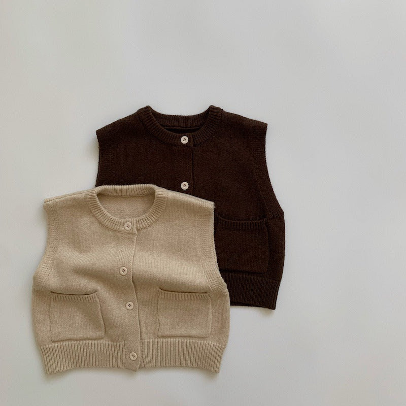 Kids Pocket Button-Up Knit Vest [mh0000608]