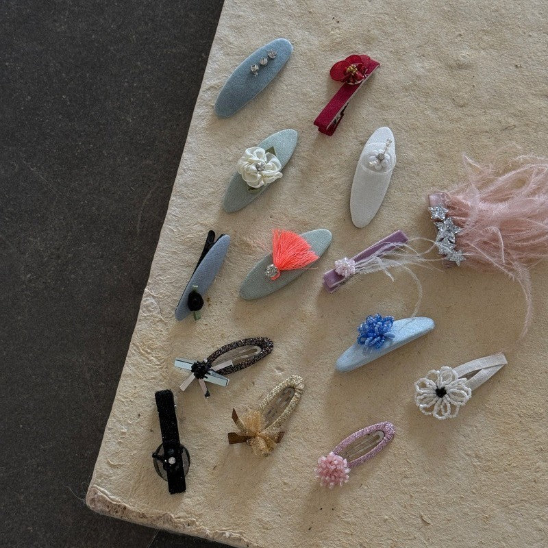 キッズ ハンドメイド レース ライストーン ヘアクリップ【mh0014102】