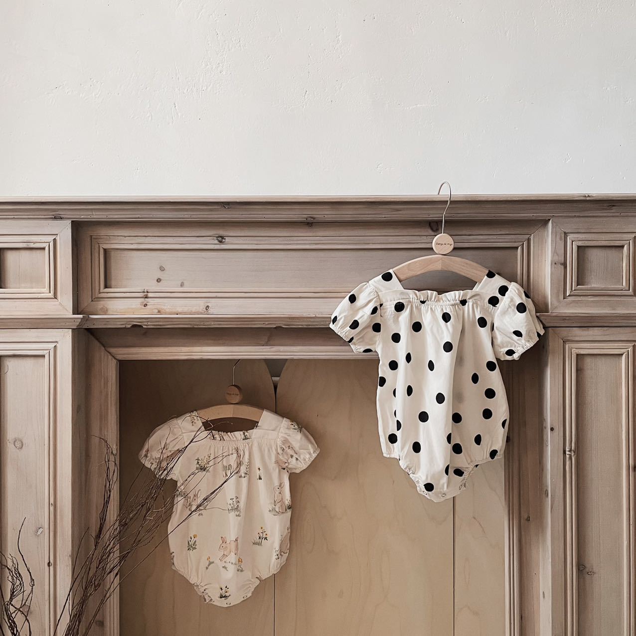 Baby Rabbit Dot Square Neck Short Sleeve Puff Sleeve Romper [mh0001866]