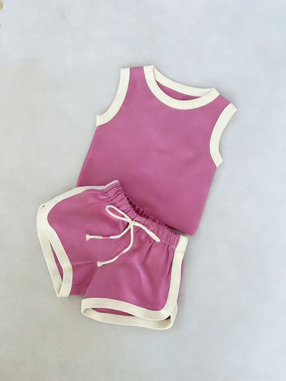 Two-Piece Sporty Casual Tank Top Shorts Set Piping Tank Top Shorts Set [mh0013278]