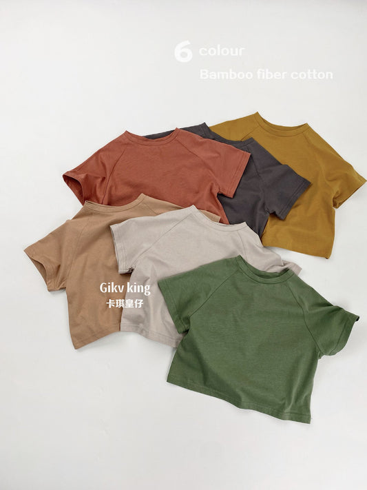 Raglan Sleeve Bamboo Cotton Top クルーネック 無地 半袖Tシャツ【mh0012826】
