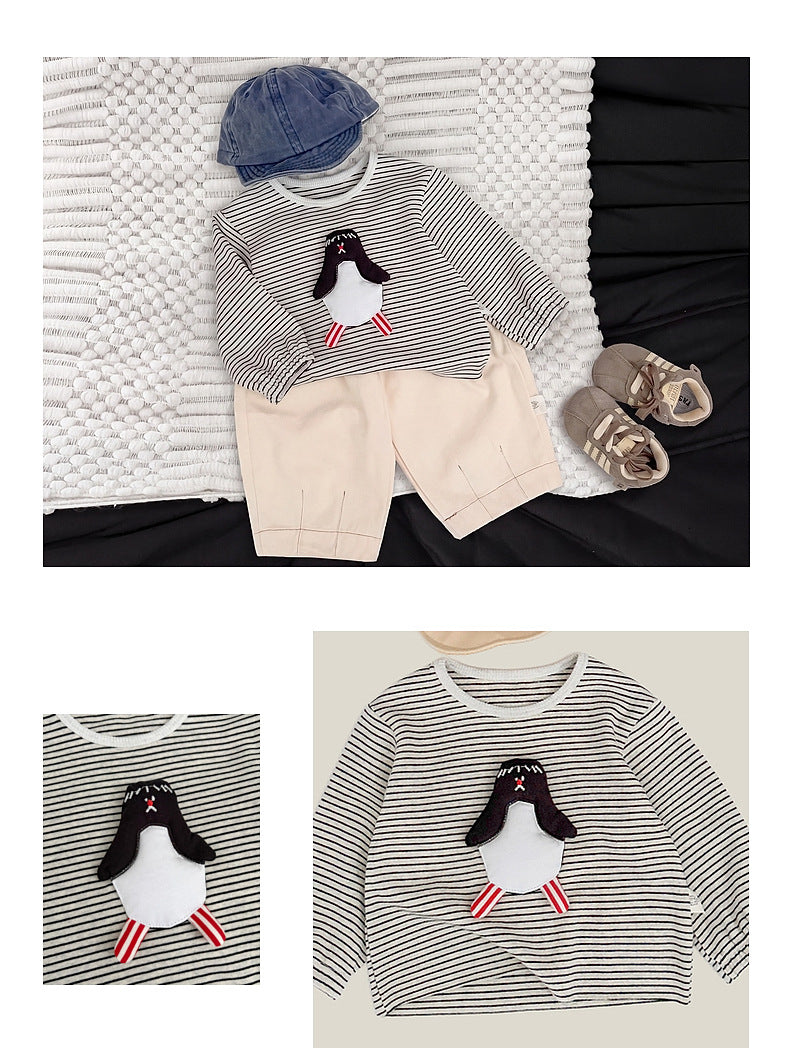 Camiseta de manga larga con aplique a rayas para bebés y niños [mh0013992]