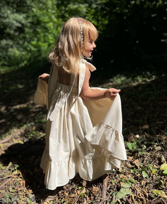 Kids' Back Ribbon Ruffle Hem A-Line Sleeveless Camisole Dress [mh0013871]